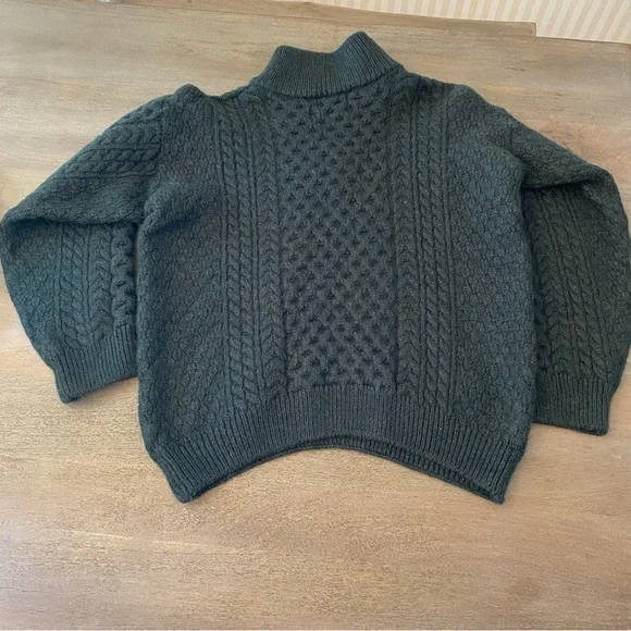 Blarney Woollen Mills Ireland 100% Merino Wool Aran Green Half Zip Size L - Picture 11 of 11